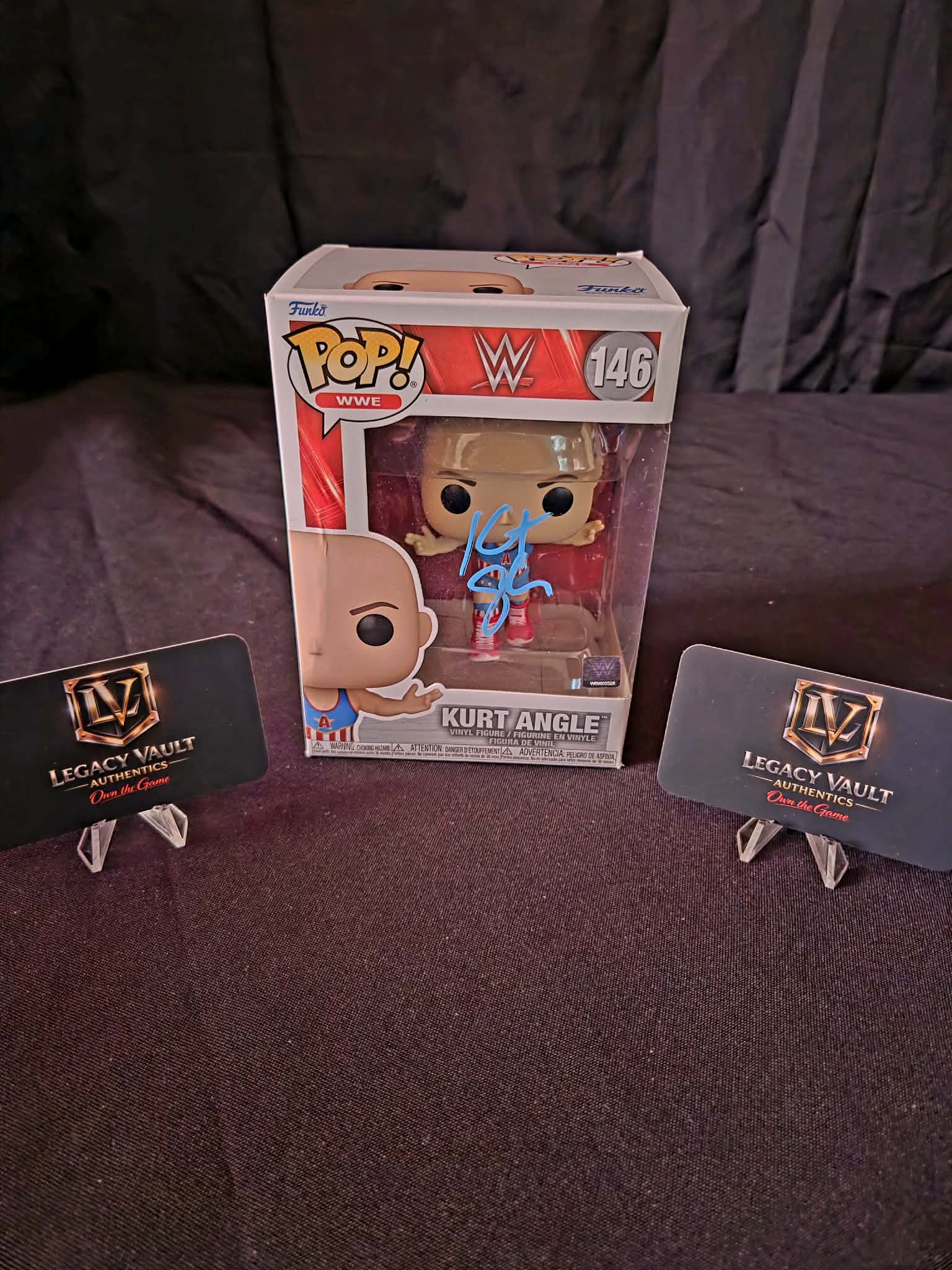 Kurt Angle signed Funko Pop #146 WWE Autographed in Blue Paint Pen
