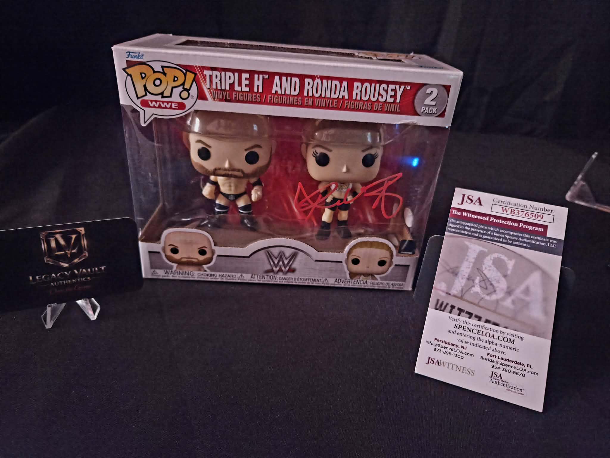 Ronda Rousey 2-Pack signed Funko Pop WWE Autographed in Red Paint Pen JSA